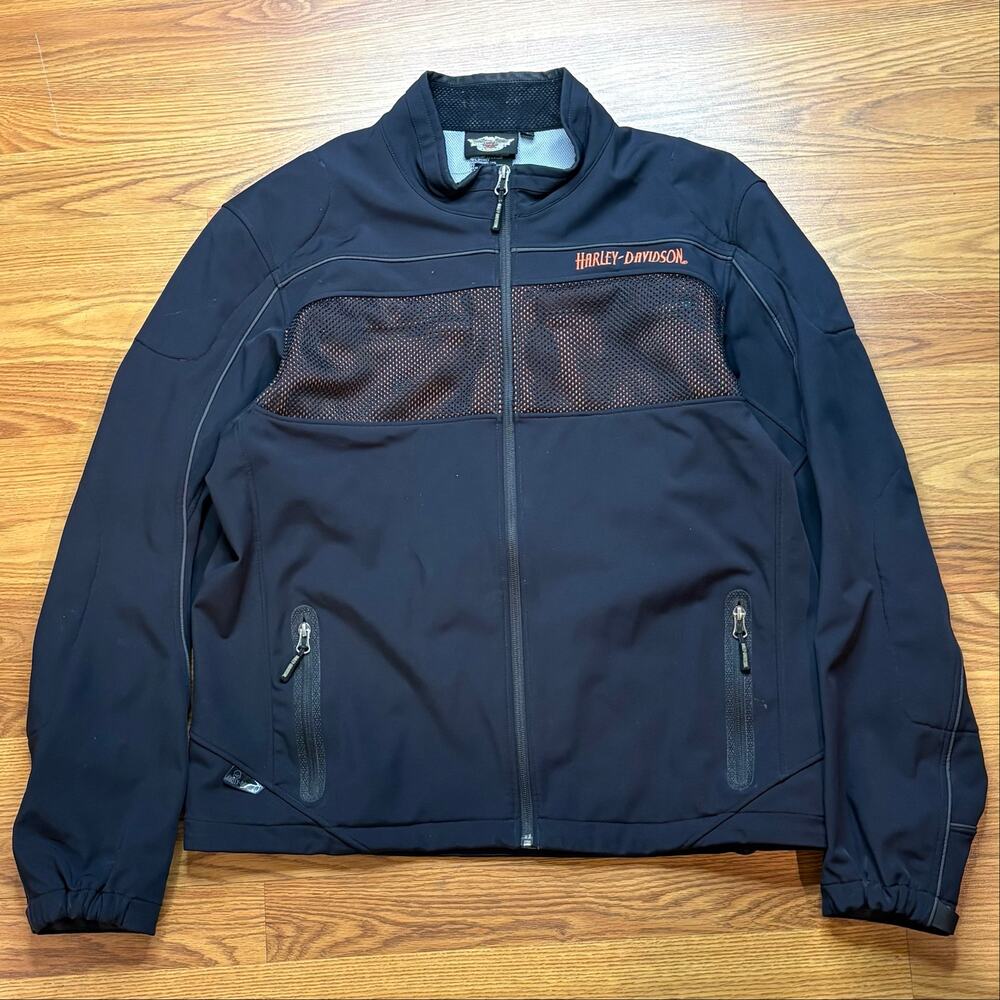 Harley Davidson Soft Shell Riding Jacket Mens L Black Mesh Motorcycle HOG 25th